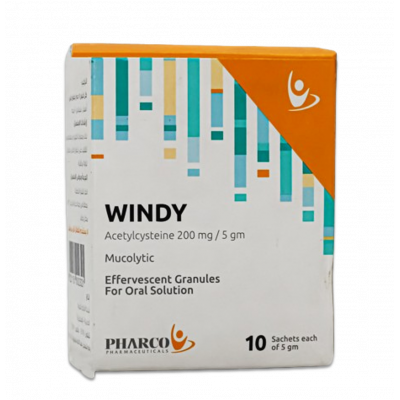 WINDY 600 MG/ 5 MG ( ACETYLCYSTEINE ) MUCOLYTIC ORAL GRANULES — 10 SACHETS EACH OF 5 GM